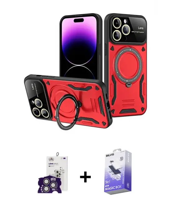 ieg™ iPhone 16 Pro Max Kılıf Kıvılcım Modern Serisi - Siyah Bilvis 5in1 5D Magic Hayalet Cam Ekran Koruyucu + Bilvis Titan Kamera Lens - GS