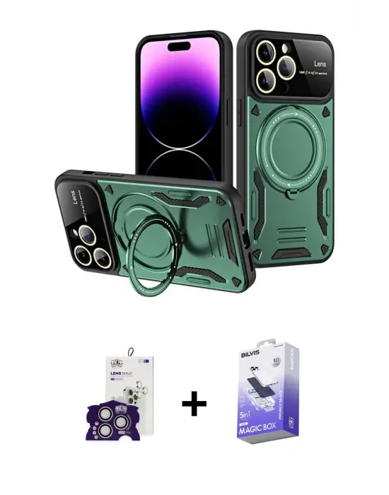 ieg™ iPhone 16 Pro Max Kılıf Kıvılcım Modern Serisi - Siyah Bilvis 5in1 5D Magic Hayalet Cam Ekran Koruyucu + Bilvis Titan Kamera Lens - GS