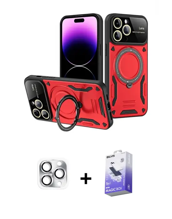 ieg™ iPhone 16 Pro Max Kılıf Kıvılcım Modern Serisi - Siyah Bilvis 5in1 5D Magic Hayalet Cam Ekran Koruyucu + Pers Alüminyum Kamera Lens - GS