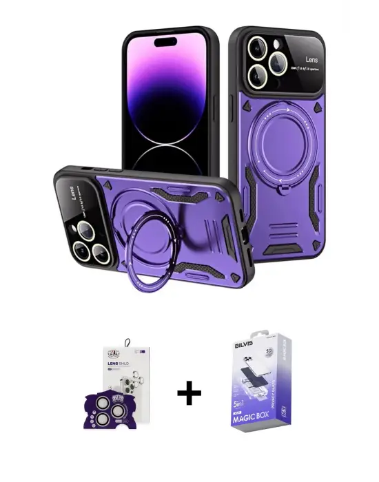 ieg™ iPhone 16 Pro Max Kılıf Kıvılcım Modern Serisi - Siyah Bilvis 5in1 5D Magic Hayalet Cam Ekran Koruyucu + Bilvis Titan Kamera Lens - GS