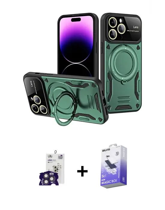 ieg™ iPhone 16 Pro Max Kılıf Kıvılcım Modern Serisi - Siyah Bilvis 5in1 5D Magic Hayalet Cam Ekran Koruyucu + Bilvis Titan Kamera Lens - TMGI