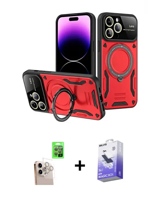 ieg™ iPhone 16 Pro Max Kılıf Kıvılcım Modern Serisi - Siyah Bilvis 5in1 5D Magic Hayalet Cam Ekran Koruyucu + Raze Metal Kamera Lens - NLGY