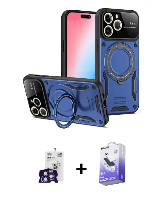 ieg™ iPhone 16 Pro Max Kılıf Kıvılcım Modern Serisi - Siyah Bilvis 5in1 5D Magic Hayalet Cam Ekran Koruyucu + Bilvis Titan Kamera Lens - TMGI