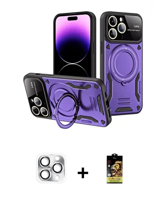 ieg™ iPhone 16 Pro Max Kılıf Kıvılcım Modern Serisi - Siyah Buffer Cam Ekran Koruyucu + Pers Alüminyum Kamera Lens - GS