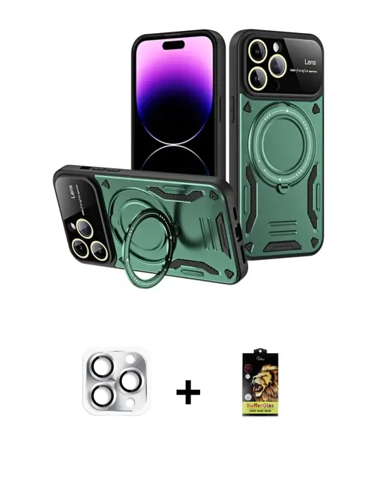 ieg™ iPhone 16 Pro Max Kılıf Kıvılcım Modern Serisi - Siyah Buffer Cam Ekran Koruyucu + Pers Alüminyum Kamera Lens - GS