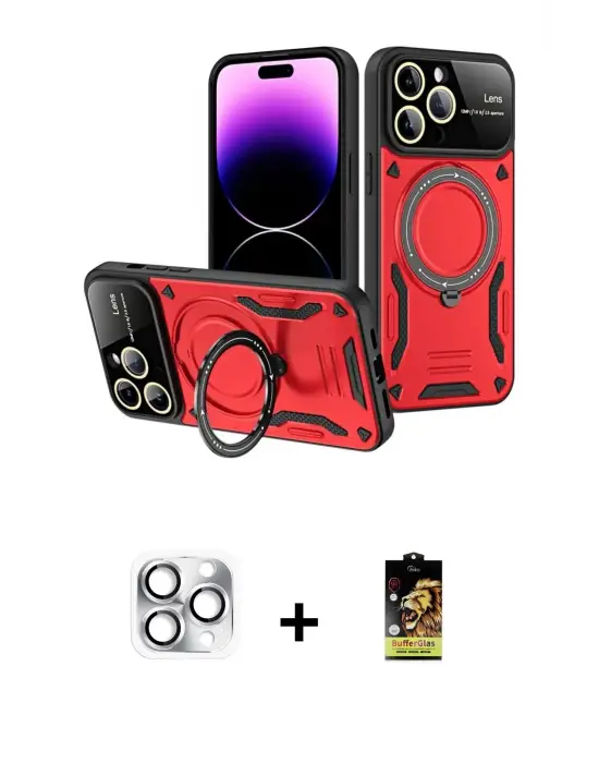 ieg™ iPhone 16 Pro Max Kılıf Kıvılcım Modern Serisi - Siyah Buffer Cam Ekran Koruyucu + Pers Alüminyum Kamera Lens - GS