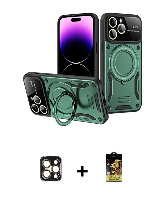 ieg™ iPhone 16 Pro Max Kılıf Kıvılcım Modern Serisi - Siyah Buffer Cam Ekran Koruyucu + PVD Metal Kamera Lens - GD
