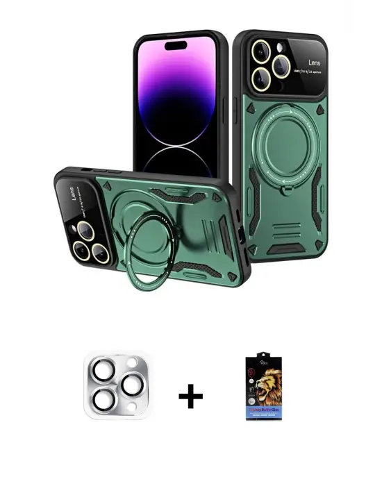 ieg™ iPhone 16 Pro Max Kılıf Kıvılcım Modern Serisi - Siyah Buffer Hayalet Cam Ekran Koruyucu + Pers Alüminyum Kamera Lens - GS