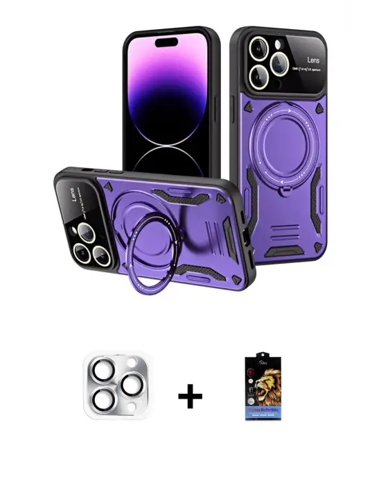 ieg™ iPhone 16 Pro Max Kılıf Kıvılcım Modern Serisi - Siyah Buffer Hayalet Cam Ekran Koruyucu + Pers Alüminyum Kamera Lens - GS