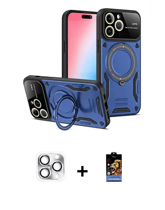 ieg™ iPhone 16 Pro Max Kılıf Kıvılcım Modern Serisi - Siyah Buffer Hayalet Cam Ekran Koruyucu + Pers Alüminyum Kamera Lens - GS