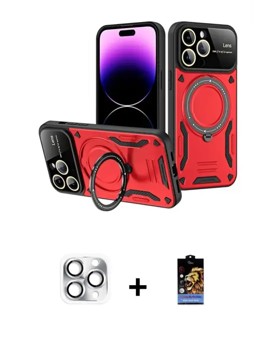 ieg™ iPhone 16 Pro Max Kılıf Kıvılcım Modern Serisi - Siyah Buffer Hayalet Cam Ekran Koruyucu + Pers Alüminyum Kamera Lens - GS