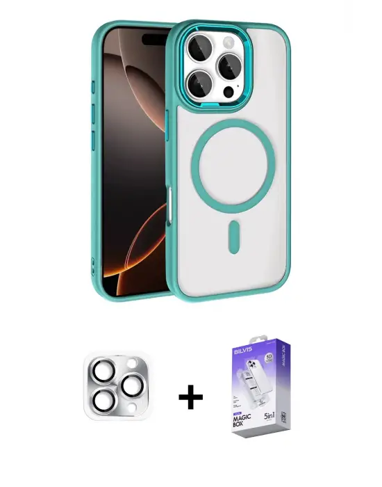 ieg™ iPhone 16 Pro Max Kılıf Kıvılcım Prime - Siyah Bilvis 5in1 3D Magic Cam Ekran Koruyucu + Pers Alüminyum Kamera Lens - GS