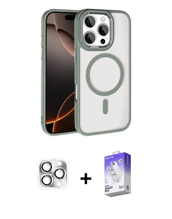 ieg™ iPhone 16 Pro Max Kılıf Kıvılcım Prime - Siyah Bilvis 5in1 3D Magic Cam Ekran Koruyucu + Pers Alüminyum Kamera Lens - GS