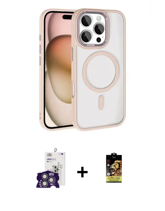 ieg™ iPhone 16 Pro Max Kılıf Kıvılcım Prime - Siyah Buffer Cam Ekran Koruyucu + Bilvis Titan Kamera Lens - GS