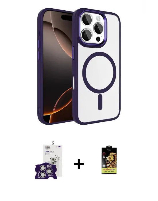 ieg™ iPhone 16 Pro Max Kılıf Kıvılcım Prime - Siyah Buffer Cam Ekran Koruyucu + Bilvis Titan Kamera Lens - GS