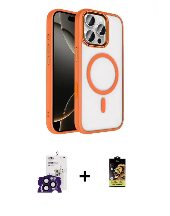 ieg™ iPhone 16 Pro Max Kılıf Kıvılcım Prime - Siyah Buffer Cam Ekran Koruyucu + Bilvis Titan Kamera Lens - SH