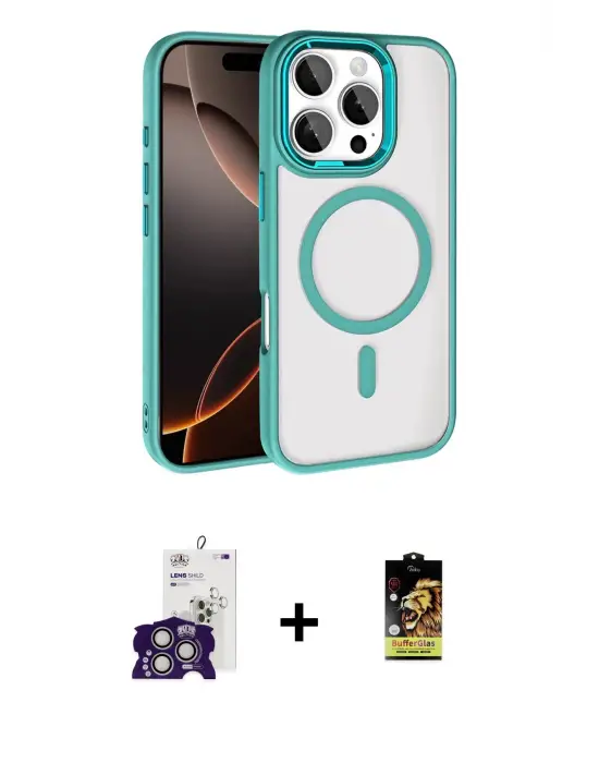 ieg™ iPhone 16 Pro Max Kılıf Kıvılcım Prime - Siyah Buffer Cam Ekran Koruyucu + Bilvis Titan Kamera Lens - GS