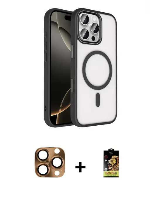 ieg™ iPhone 16 Pro Max Kılıf Kıvılcım Prime - Siyah Buffer Cam Ekran Koruyucu + Pers Alüminyum Kamera Lens - CLTM