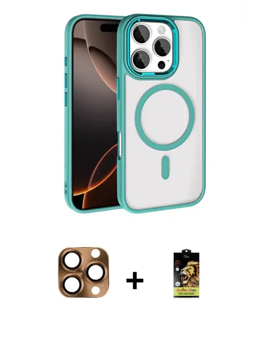 ieg™ iPhone 16 Pro Max Kılıf Kıvılcım Prime - Siyah Buffer Cam Ekran Koruyucu + Pers Alüminyum Kamera Lens - CLTM