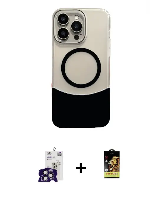ieg™ iPhone 16 Pro Max Kılıf Kozmos Form Özel Seri - Siyah Buffer Cam Ekran Koruyucu + Bilvis Titan Kamera Lens - TMGI