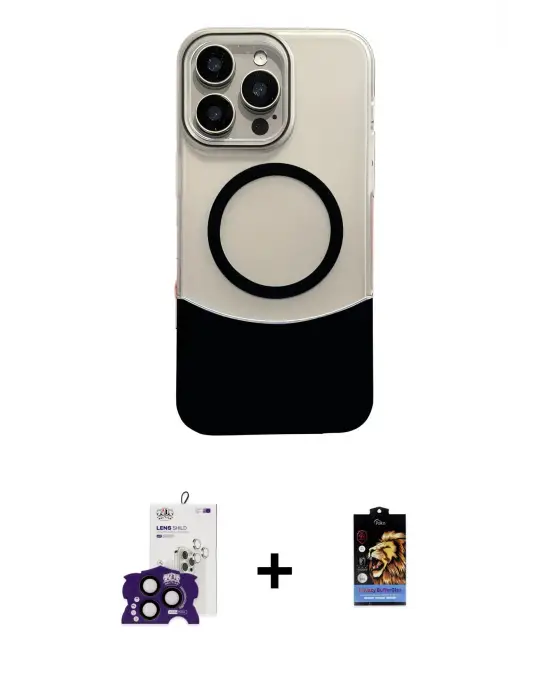 ieg™ iPhone 16 Pro Max Kılıf Kozmos Form Özel Seri - Siyah Buffer Hayalet Cam Ekran Koruyucu + Bilvis Titan Kamera Lens - SH