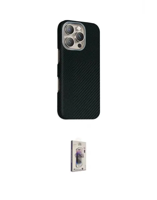 ieg™ iPhone 16 Pro Max Kılıf Kozmos Klasik Prime - Siyah Bilvis 3D Cam Ekran Koruyucu