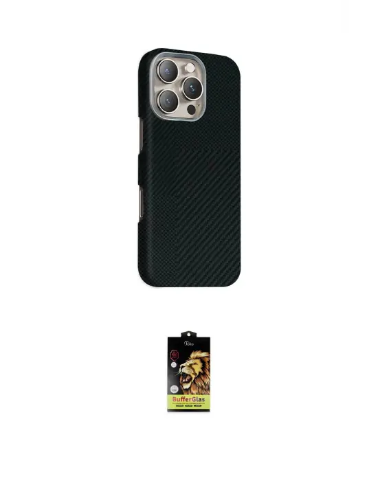 ieg™ iPhone 16 Pro Max Kılıf Kozmos Klasik Prime - Siyah Buffer Cam Ekran Koruyucu