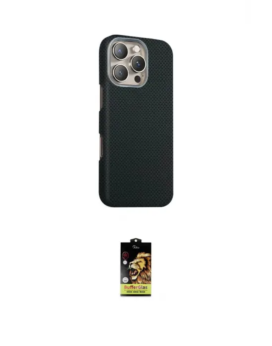 ieg™ iPhone 16 Pro Max Kılıf Kozmos Klasik Prime - Siyah Buffer Cam Ekran Koruyucu