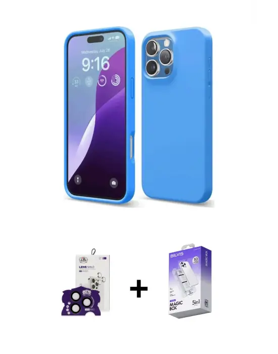 ieg™ iPhone 16 Pro Max Kılıf Kozmos Yansıma Özel Seri - Siyah Bilvis 5in1 3D Magic Cam Ekran Koruyucu + Bilvis Titan Kamera Lens - SH