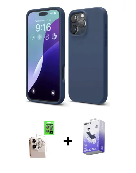 ieg™ iPhone 16 Pro Max Kılıf Kozmos Yansıma Özel Seri - Siyah Bilvis 5in1 5D Magic Hayalet Cam Ekran Koruyucu + Raze Metal Kamera Lens - NLGY
