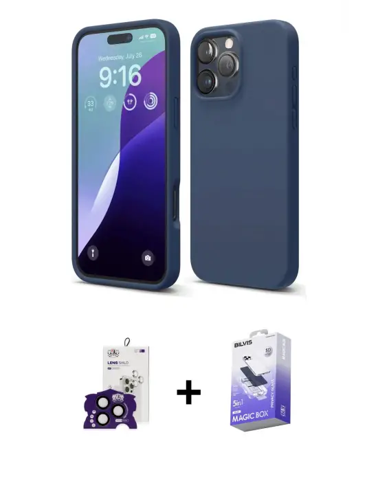ieg™ iPhone 16 Pro Max Kılıf Kozmos Yansıma Özel Seri - Siyah Bilvis 5in1 5D Magic Hayalet Cam Ekran Koruyucu + Bilvis Titan Kamera Lens - SH