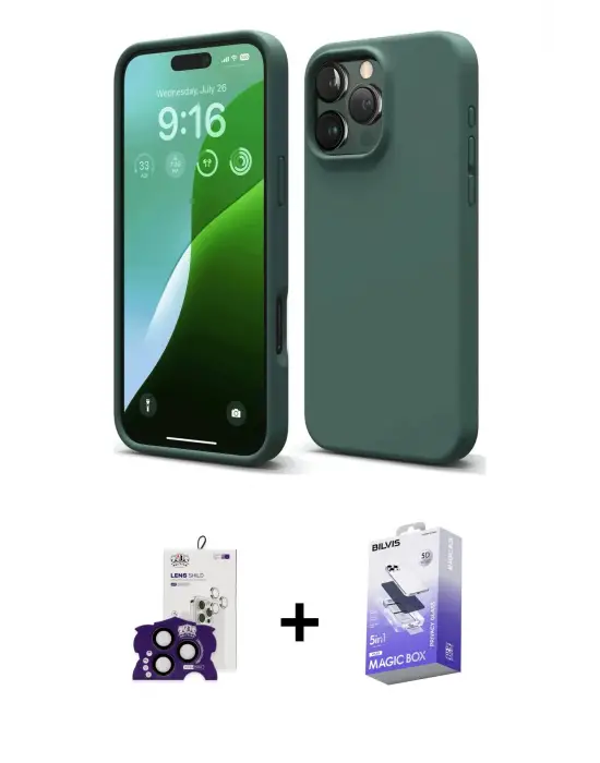 ieg™ iPhone 16 Pro Max Kılıf Kozmos Yansıma Özel Seri - Siyah Bilvis 5in1 5D Magic Hayalet Cam Ekran Koruyucu + Bilvis Titan Kamera Lens - SH