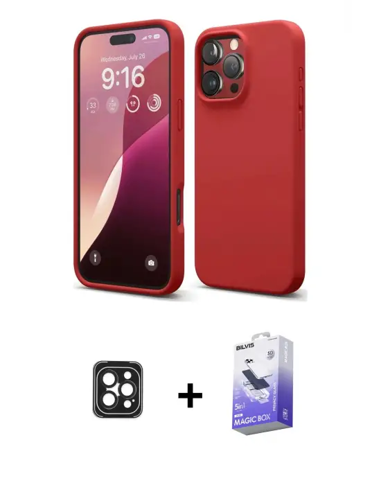ieg™ iPhone 16 Pro Max Kılıf Kozmos Yansıma Özel Seri - Siyah Bilvis 5in1 5D Magic Hayalet Cam Ekran Koruyucu + PVD Metal Kamera Lens - SH