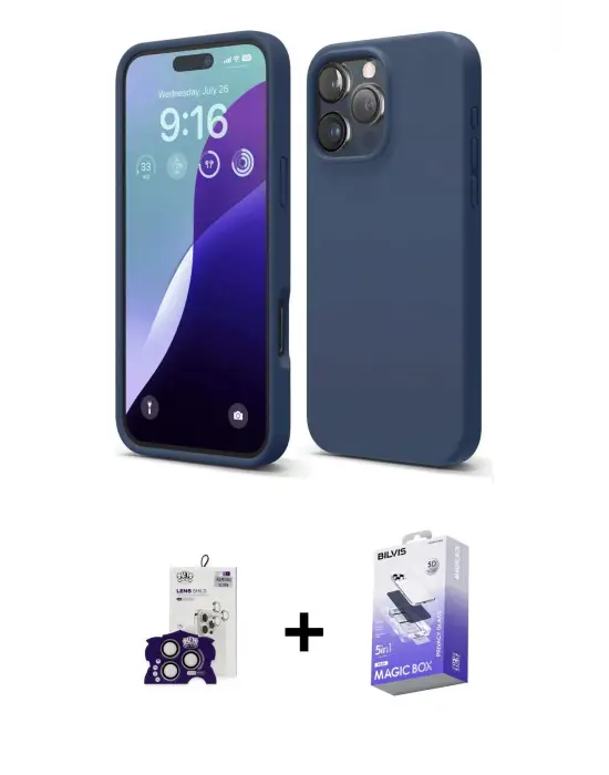 ieg™ iPhone 16 Pro Max Kılıf Kozmos Yansıma Özel Seri - Siyah Bilvis 5in1 5D Magic Hayalet Cam Ekran Koruyucu + Bilvis Titan Kamera Lens - TMGI