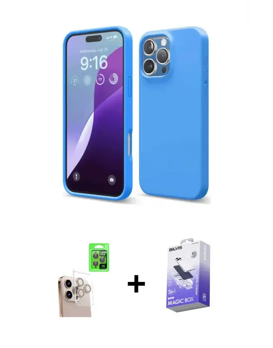 ieg™ iPhone 16 Pro Max Kılıf Kozmos Yansıma Özel Seri - Siyah Bilvis 5in1 5D Magic Hayalet Cam Ekran Koruyucu + Raze Metal Kamera Lens - NLGY