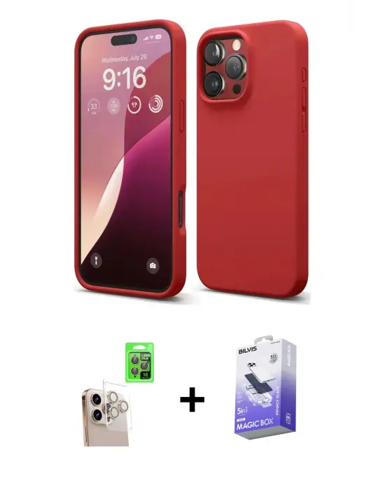 ieg™ iPhone 16 Pro Max Kılıf Kozmos Yansıma Özel Seri - Siyah Bilvis 5in1 5D Magic Hayalet Cam Ekran Koruyucu + Raze Metal Kamera Lens - NLGY