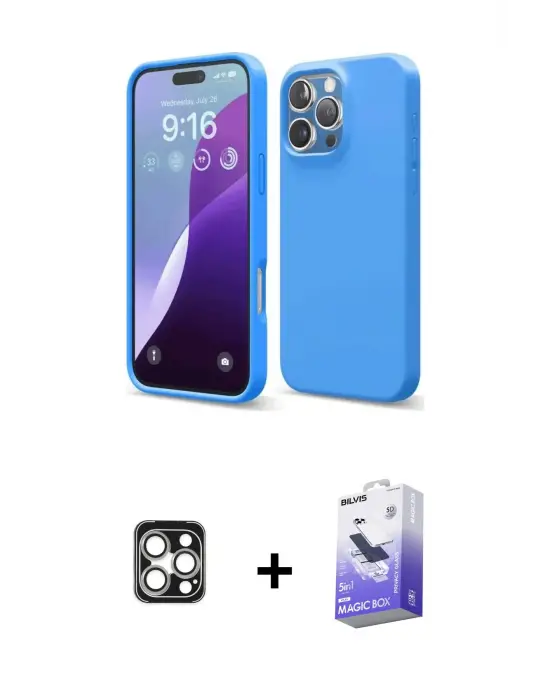 ieg™ iPhone 16 Pro Max Kılıf Kozmos Yansıma Özel Seri - Siyah Bilvis 5in1 5D Magic Hayalet Cam Ekran Koruyucu + PVD Metal Kamera Lens - GS