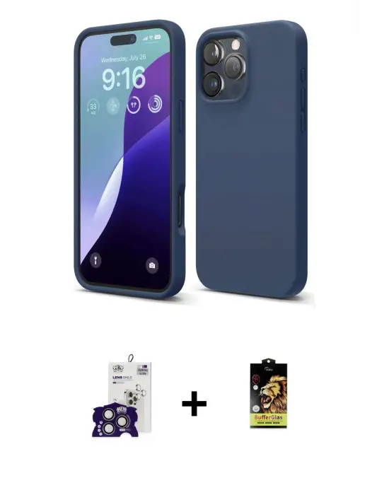 ieg™ iPhone 16 Pro Max Kılıf Kozmos Yansıma Özel Seri - Siyah Buffer Cam Ekran Koruyucu + Bilvis Titan Kamera Lens - TMGI