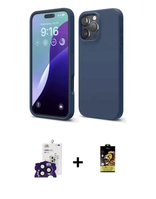 ieg™ iPhone 16 Pro Max Kılıf Kozmos Yansıma Özel Seri - Siyah Buffer Cam Ekran Koruyucu + Bilvis Titan Kamera Lens - SH