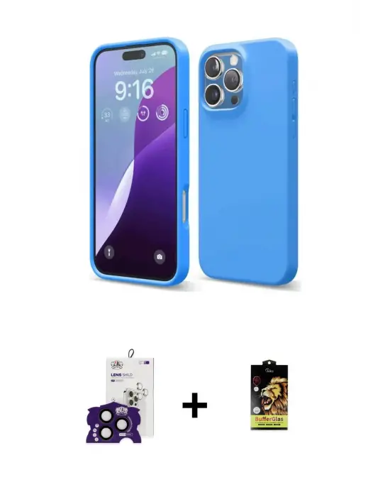 ieg™ iPhone 16 Pro Max Kılıf Kozmos Yansıma Özel Seri - Siyah Buffer Cam Ekran Koruyucu + Bilvis Titan Kamera Lens - SH