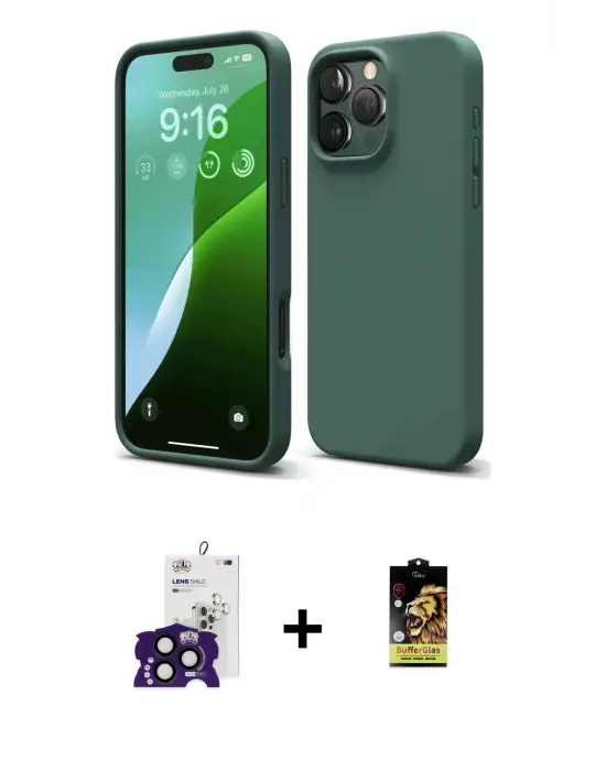 ieg™ iPhone 16 Pro Max Kılıf Kozmos Yansıma Özel Seri - Siyah Buffer Cam Ekran Koruyucu + Bilvis Titan Kamera Lens - SH