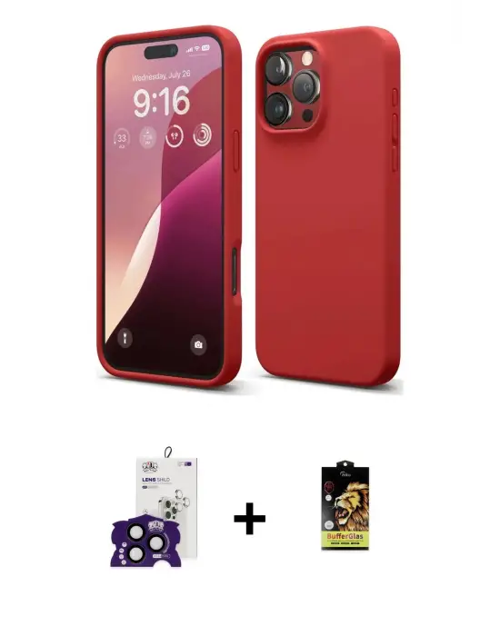 ieg™ iPhone 16 Pro Max Kılıf Kozmos Yansıma Özel Seri - Siyah Buffer Cam Ekran Koruyucu + Bilvis Titan Kamera Lens - SH