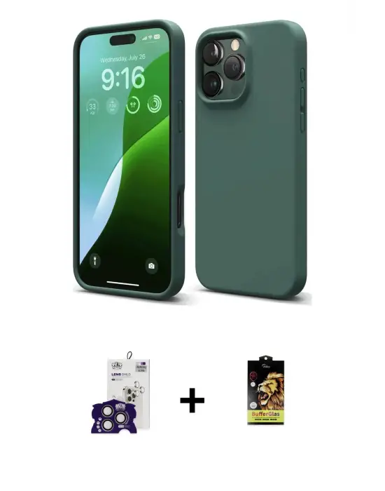 ieg™ iPhone 16 Pro Max Kılıf Kozmos Yansıma Özel Seri - Siyah Buffer Cam Ekran Koruyucu + Bilvis Titan Kamera Lens - TMGI