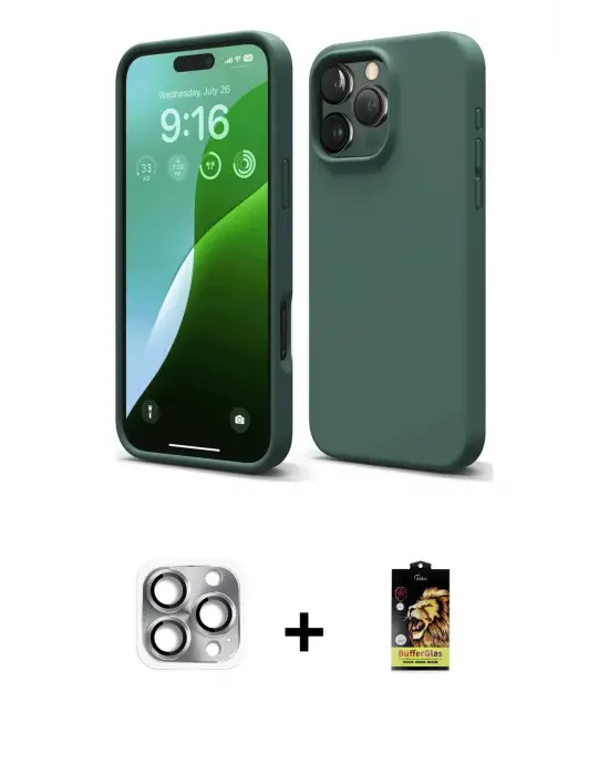 ieg™ iPhone 16 Pro Max Kılıf Kozmos Yansıma Özel Seri - Siyah Buffer Cam Ekran Koruyucu + Pers Alüminyum Kamera Lens - GI