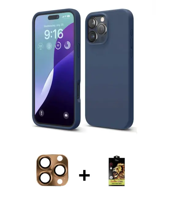 ieg™ iPhone 16 Pro Max Kılıf Kozmos Yansıma Özel Seri - Siyah Buffer Cam Ekran Koruyucu + Pers Alüminyum Kamera Lens - CLTM