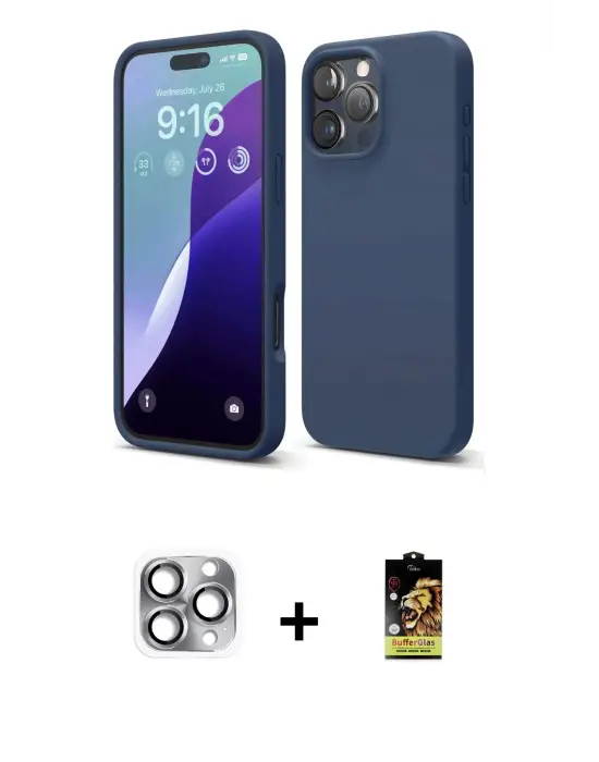 ieg™ iPhone 16 Pro Max Kılıf Kozmos Yansıma Özel Seri - Siyah Buffer Cam Ekran Koruyucu + Pers Alüminyum Kamera Lens - GI