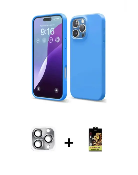 ieg™ iPhone 16 Pro Max Kılıf Kozmos Yansıma Özel Seri - Siyah Buffer Cam Ekran Koruyucu + Pers Alüminyum Kamera Lens - GI