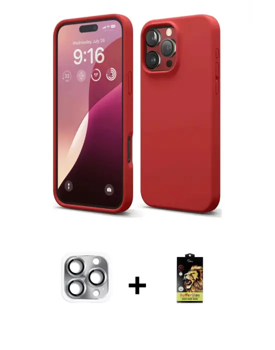 ieg™ iPhone 16 Pro Max Kılıf Kozmos Yansıma Özel Seri - Siyah Buffer Cam Ekran Koruyucu + Pers Alüminyum Kamera Lens - GI