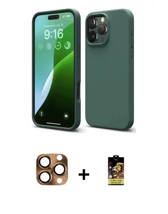 ieg™ iPhone 16 Pro Max Kılıf Kozmos Yansıma Özel Seri - Siyah Buffer Cam Ekran Koruyucu + Pers Alüminyum Kamera Lens - CLTM