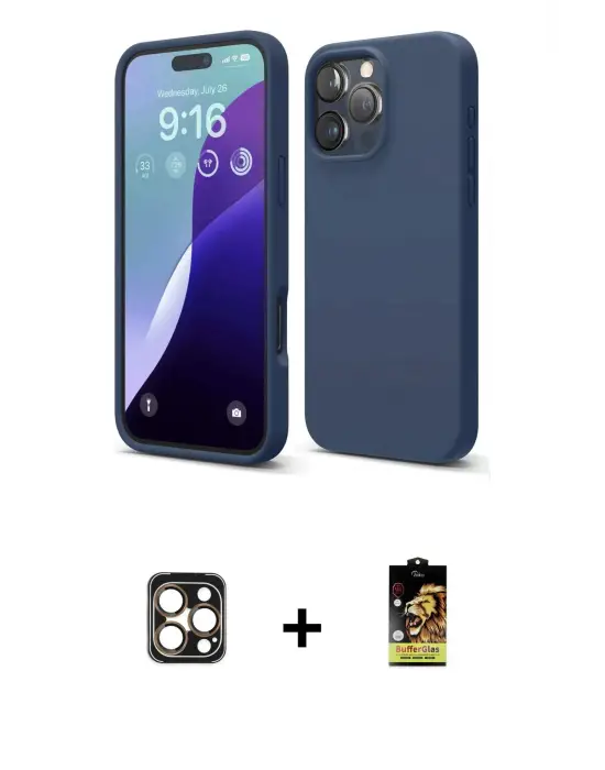 ieg™ iPhone 16 Pro Max Kılıf Kozmos Yansıma Özel Seri - Siyah Buffer Cam Ekran Koruyucu + PVD Metal Kamera Lens - GD